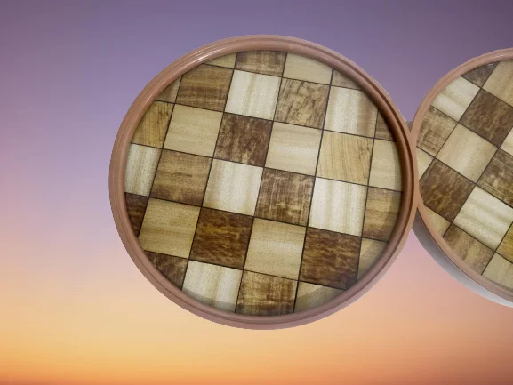 Zigon 19625Sehpa Çember DAMALI Model Kayın Retro Ceviz 3 Ayak Üstü Cam El Yapım