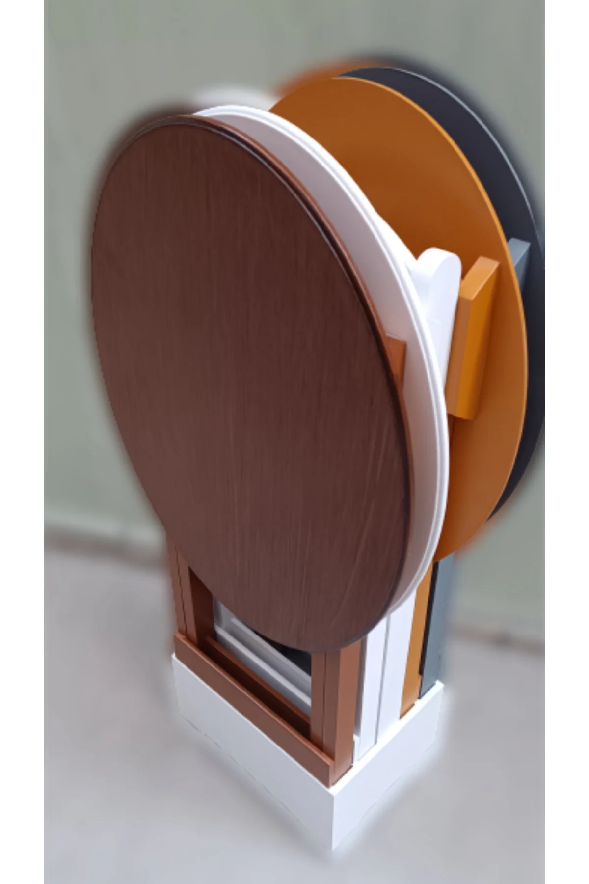 Zigon Çanta 12237 Oval Dörtlü Ahşap MDF Gri Ceviz Beyaz Hardal Renk Uyum El Yapım - Görsel 5