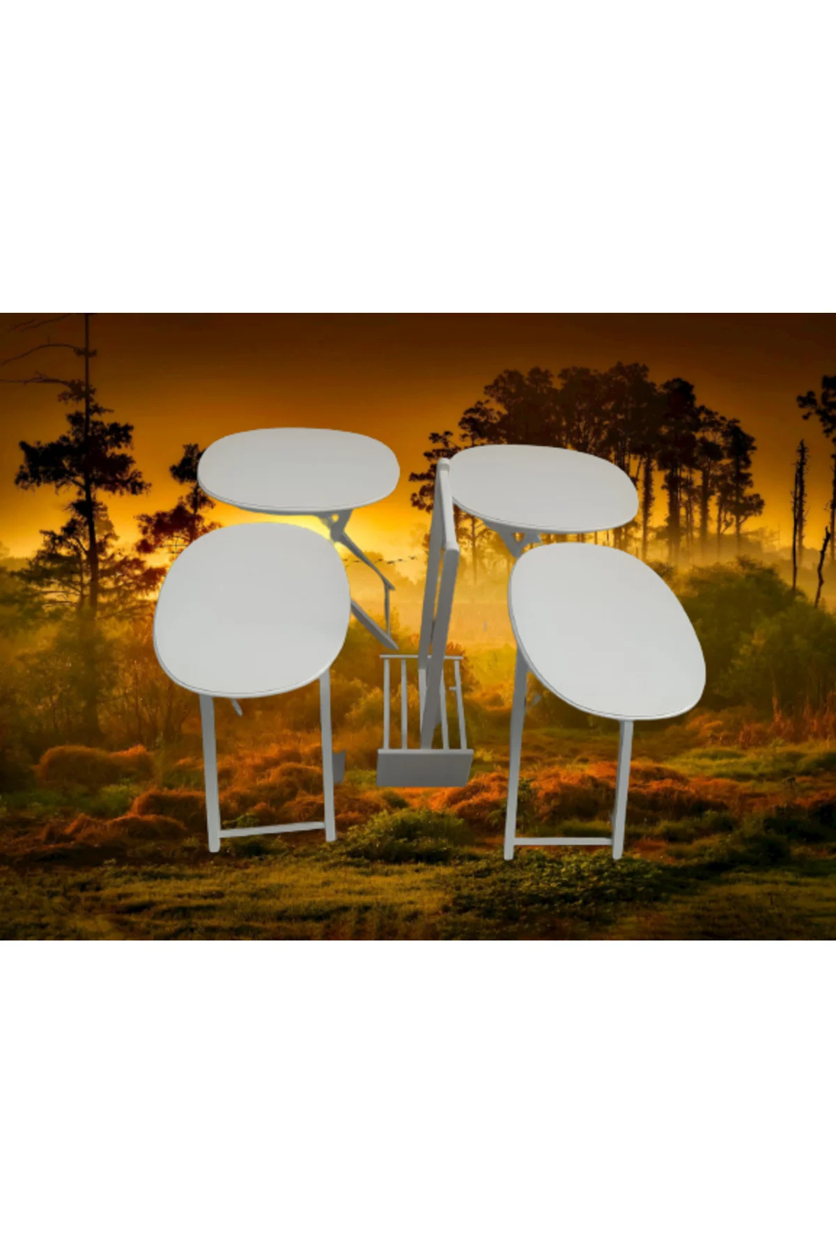Zigon Çanta 17387 Sehpa Oval ahşap MDF Model Torna Parlak Beyaz Lake El Yapım - Görsel 7