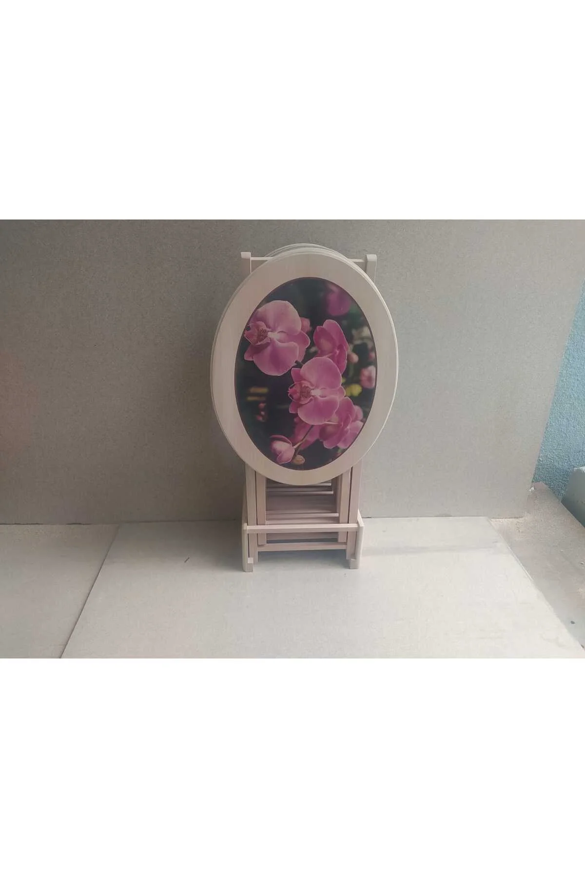 Zigon Çanta 18208 Klasik Oval Sehpa Model Çiçek Motifli HAM Kayın Nature Ei yapım - Görsel 7