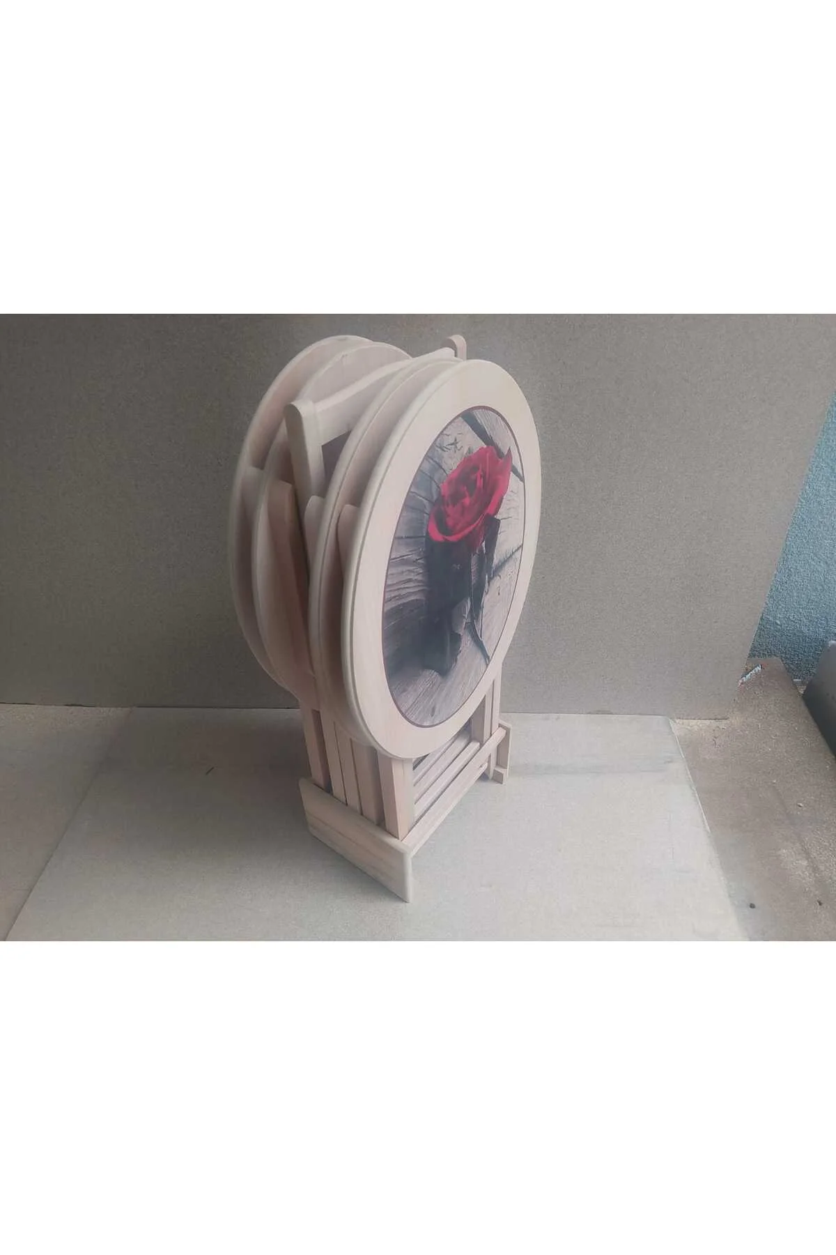 Zigon Çanta 18208 Klasik Oval Sehpa Model Çiçek Motifli HAM Kayın Nature Ei yapım - Görsel 6