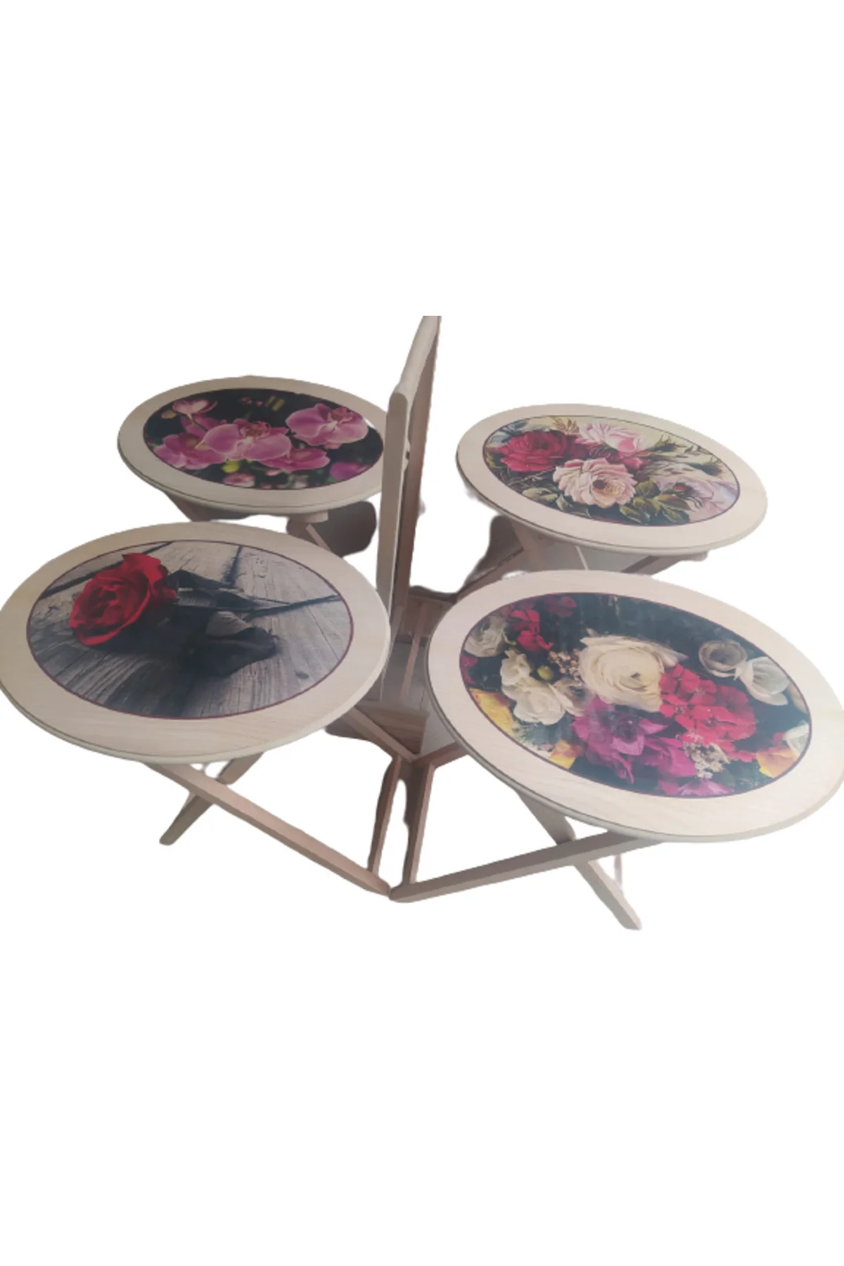 Zigon Çanta 18208 Klasik Oval Sehpa Model Çiçek Motifli HAM Kayın Nature Ei yapım - Görsel 2