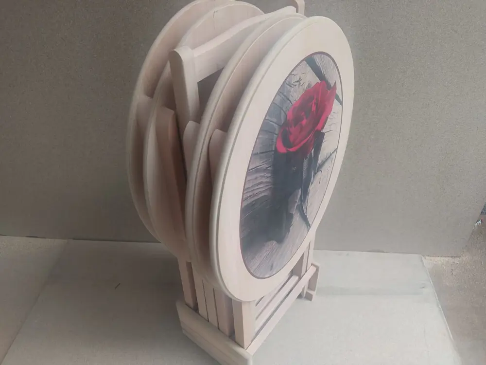 Zigon Çanta 18208 Klasik Oval Sehpa Model Çiçek Motifli HAM Kayın