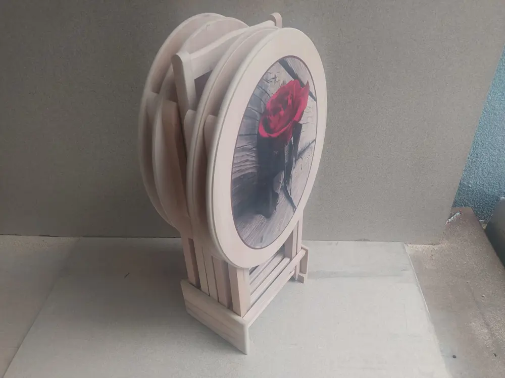 Zigon Çanta 18208 Klasik Oval Sehpa Model Çiçek Motifli HAM Kayın