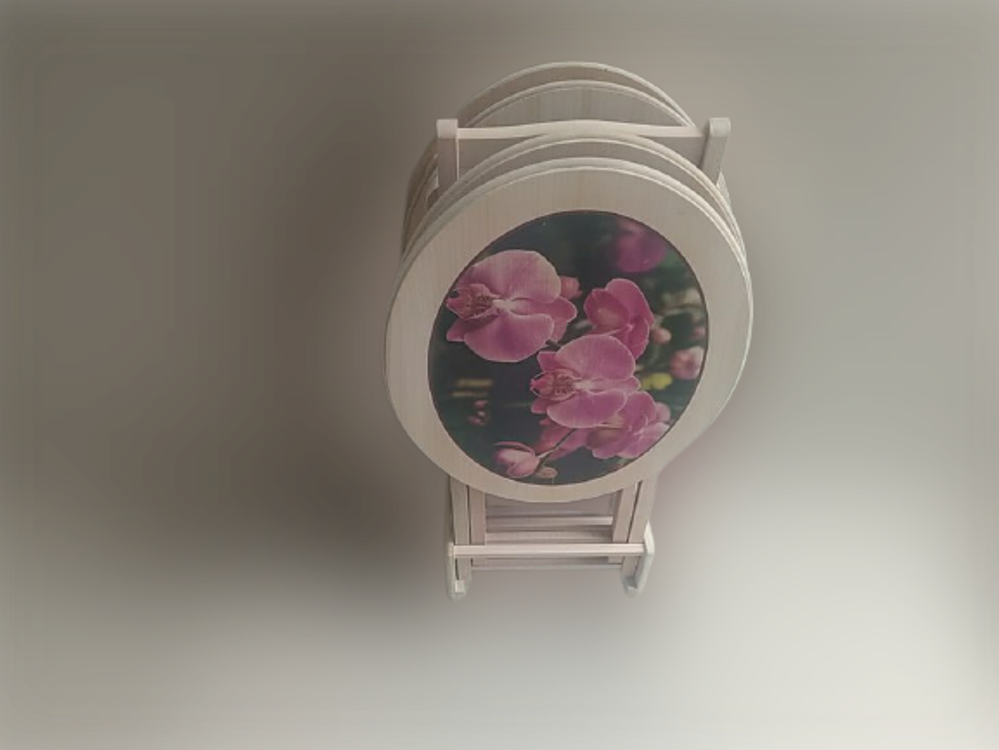 Zigon Çanta 18208 Klasik Oval Sehpa Model Çiçek Motifli HAM Kayın