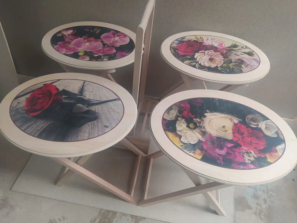 Zigon Çanta 18208 Klasik Oval Sehpa Model Çiçek Motifli HAM Kayın