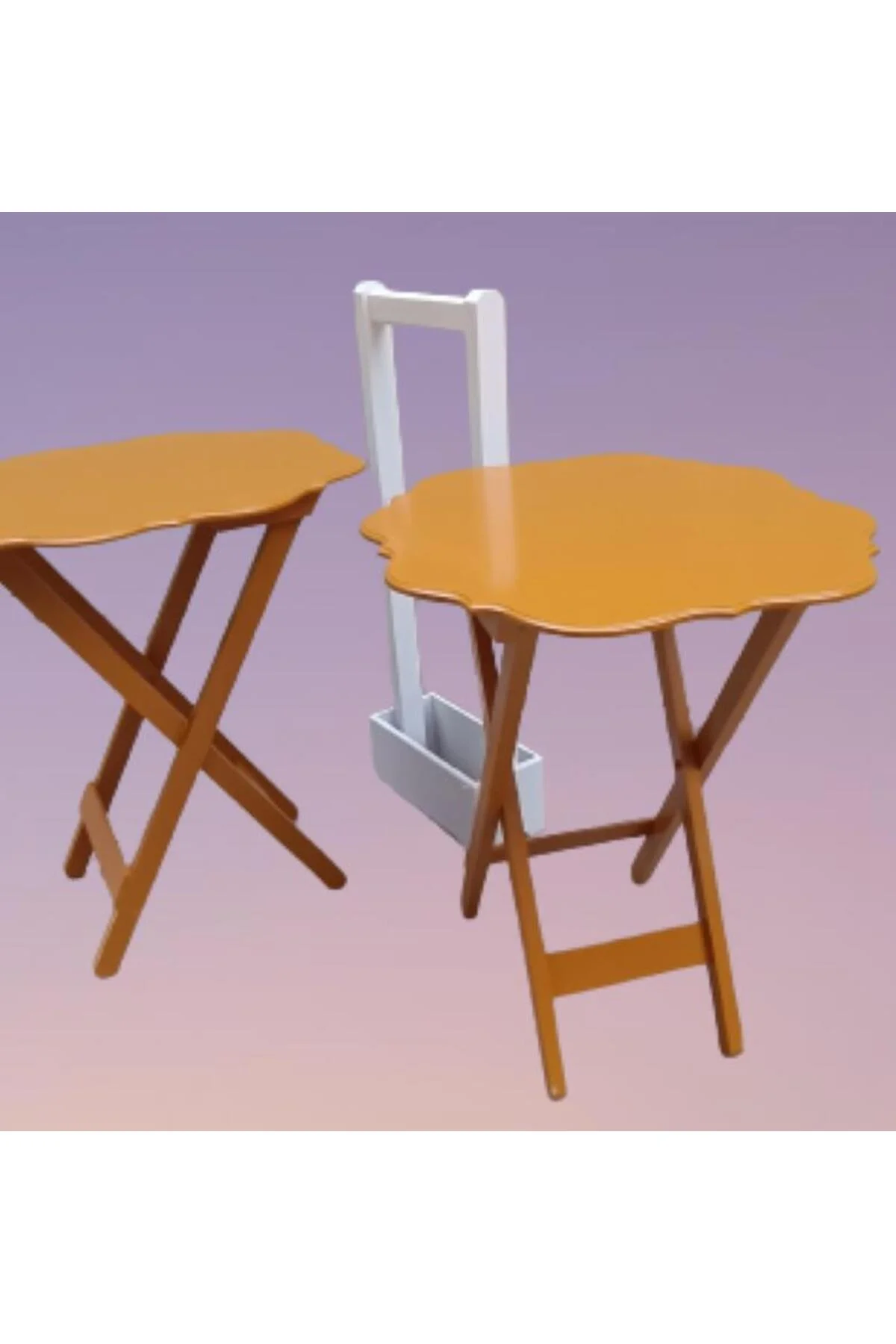 Zigon Çanta 90076 Sehpa Yonca Model 2 li Tk Ahşap MDF Hardal Renk Uyum El Yapım - Görsel 2