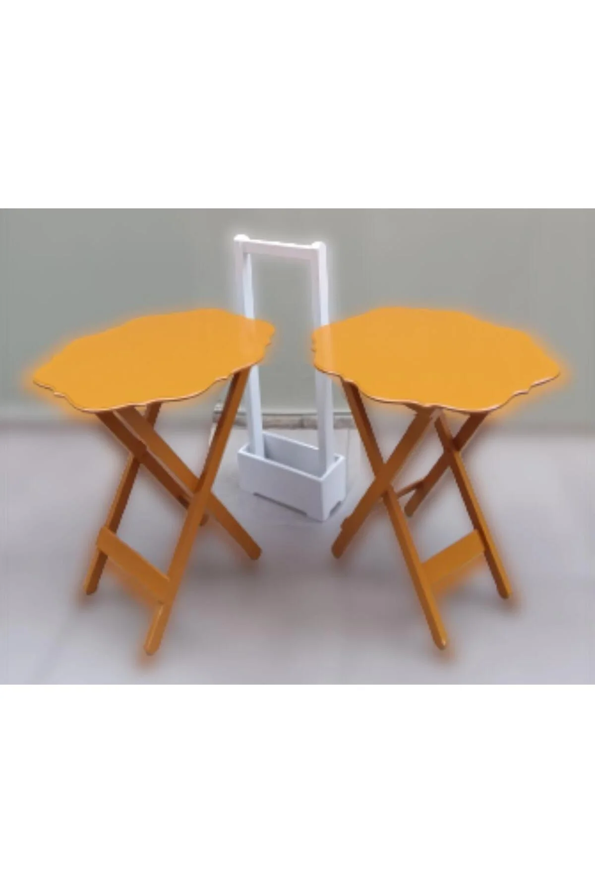 Zigon Çanta 90076 Sehpa Yonca Model 2 li Tk Ahşap MDF Hardal Renk Uyum El Yapım - Görsel 4
