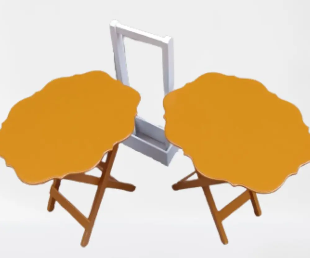 Zigon Çanta 90076 Sehpa Yonca Model 2 li Tk Ahşap MDF Hardal Renk