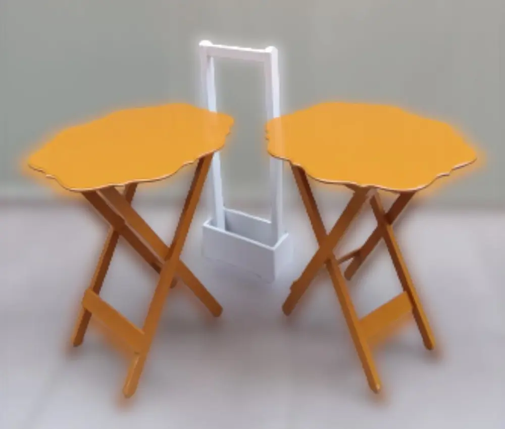 Zigon Çanta 90076 Sehpa Yonca Model 2 li Tk Ahşap MDF Hardal Renk