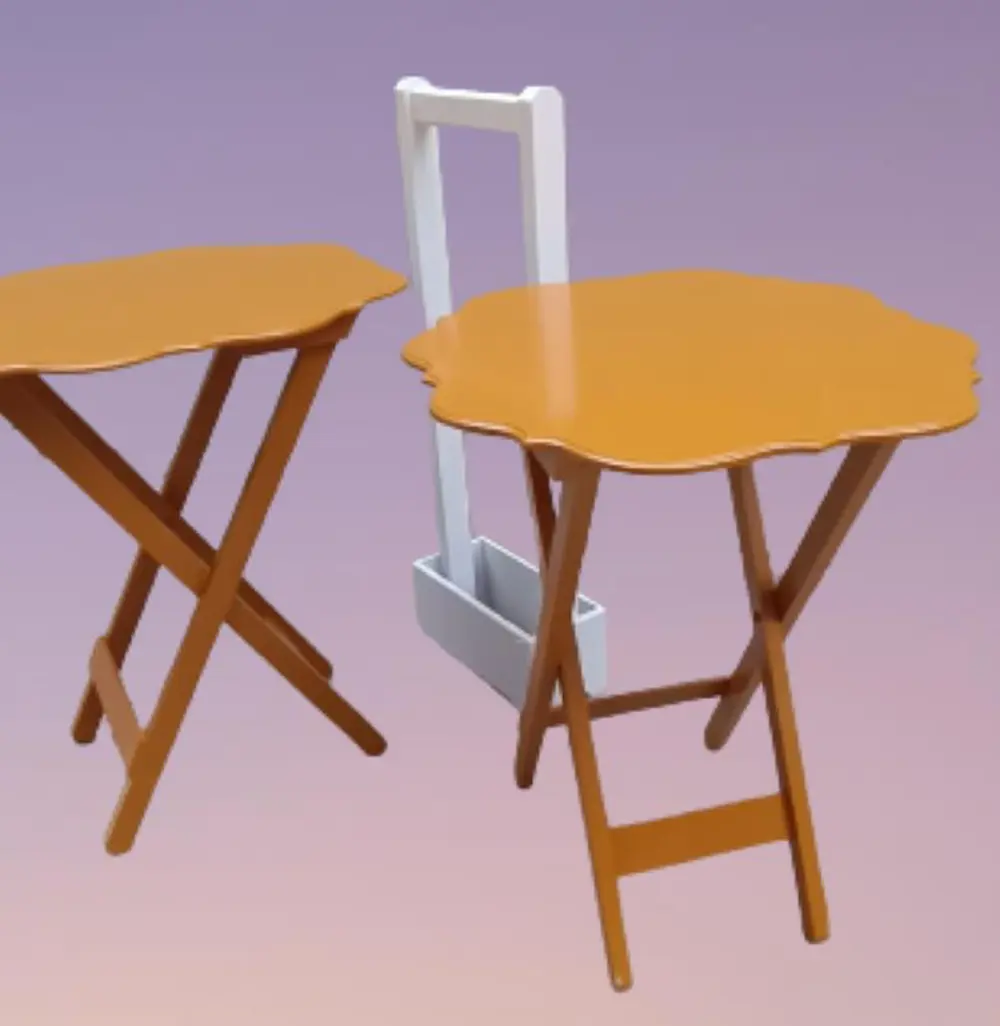 Zigon Çanta 90076 Sehpa Yonca Model 2 li Tk Ahşap MDF Hardal Renk