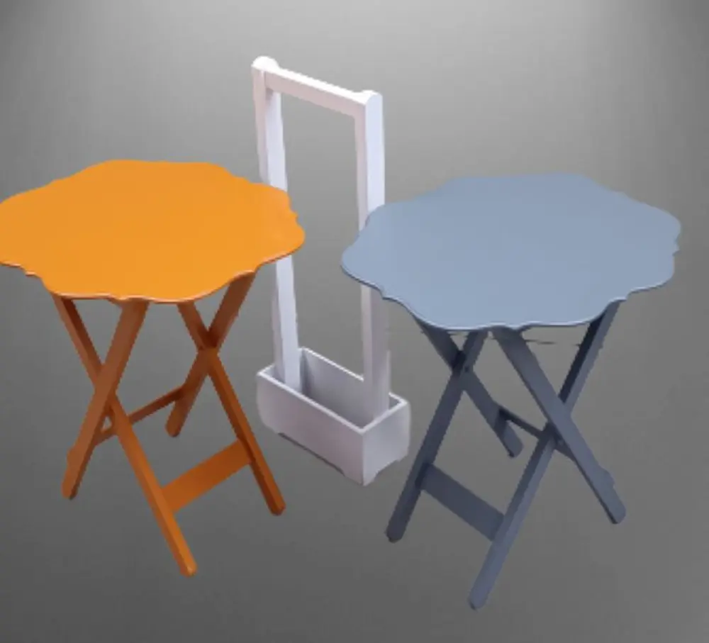 Zigon Çanta 90077 Sehpa Yonca Model 2 li Tk Ahşap MDF Gri Hardal 