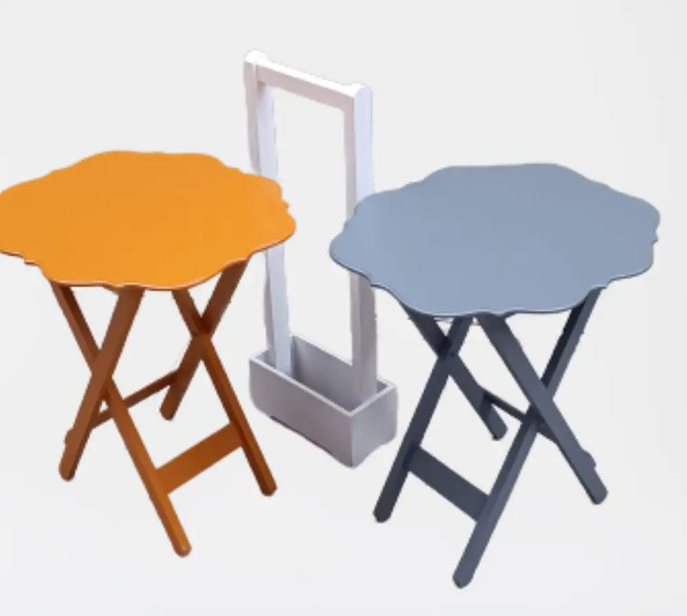 Zigon Çanta 90077 Sehpa Yonca Model 2 li Tk Ahşap MDF Gri Hardal 