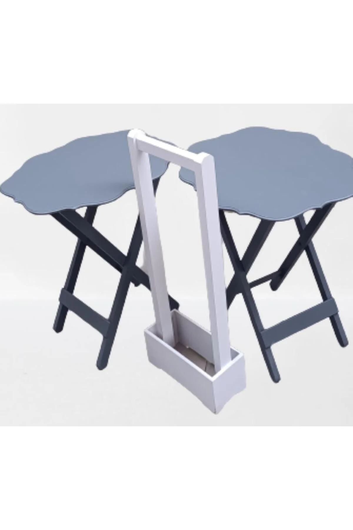 Zigon Çanta 90079 Sehpa Yonca Model 2 li Tk Ahşap MDF Gri Renk Kutu sevk El Yapım - Görsel 2