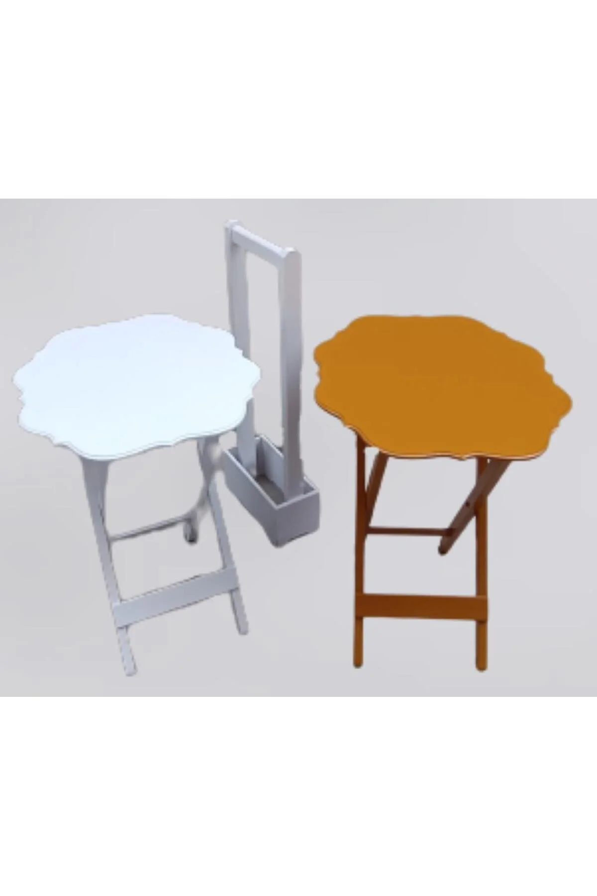 Zigon Çanta 90081 Sehpa Yonca Model İkili Tk Ahşap MDF Beyaz ve Hardal Renk Uyum - Görsel 8
