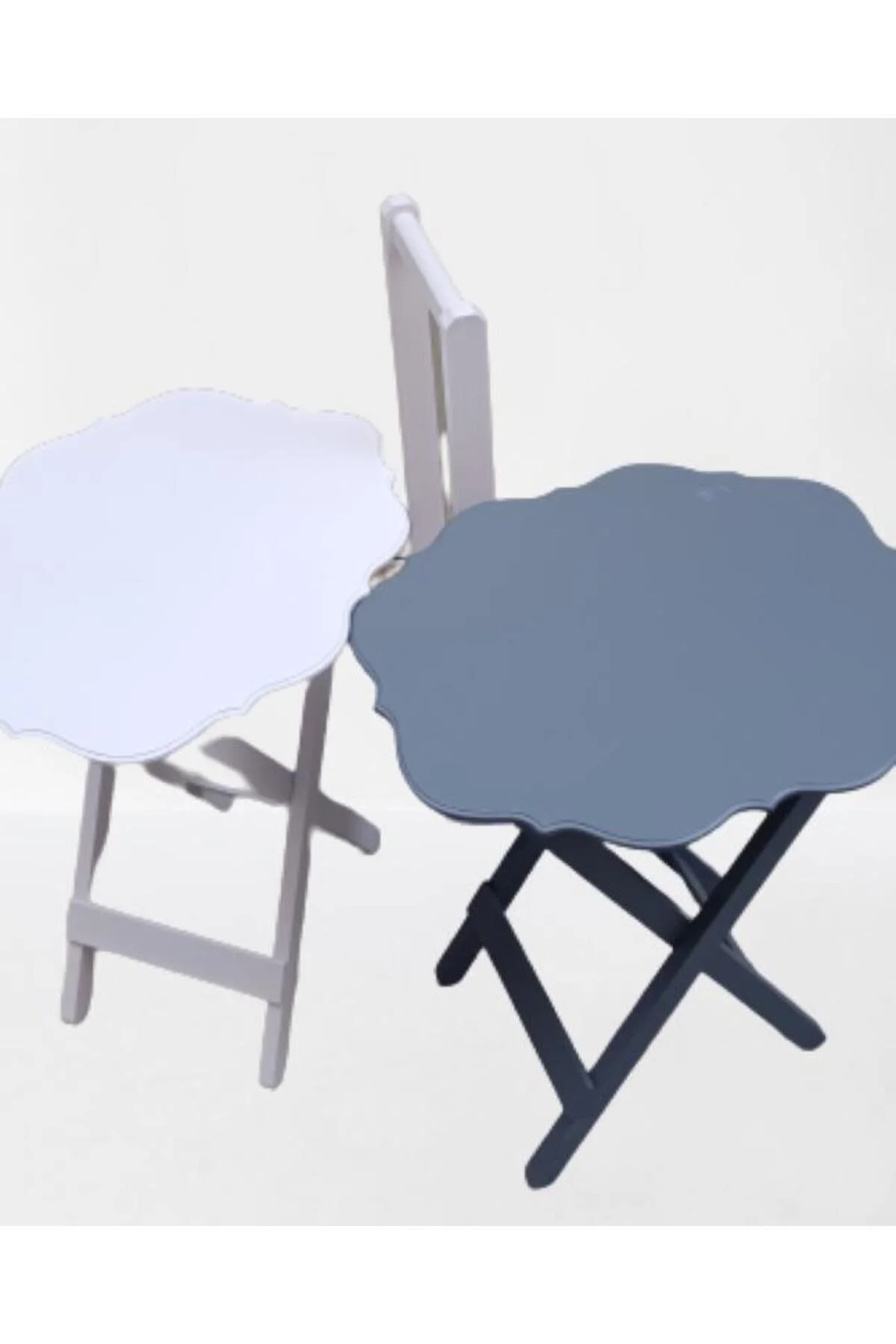 Zigon Çanta 90082 Sehpa Yonca Model 2 li Tk Ahşap MDF Beyaz Gri Renk Uyum El yapı - Görsel 2