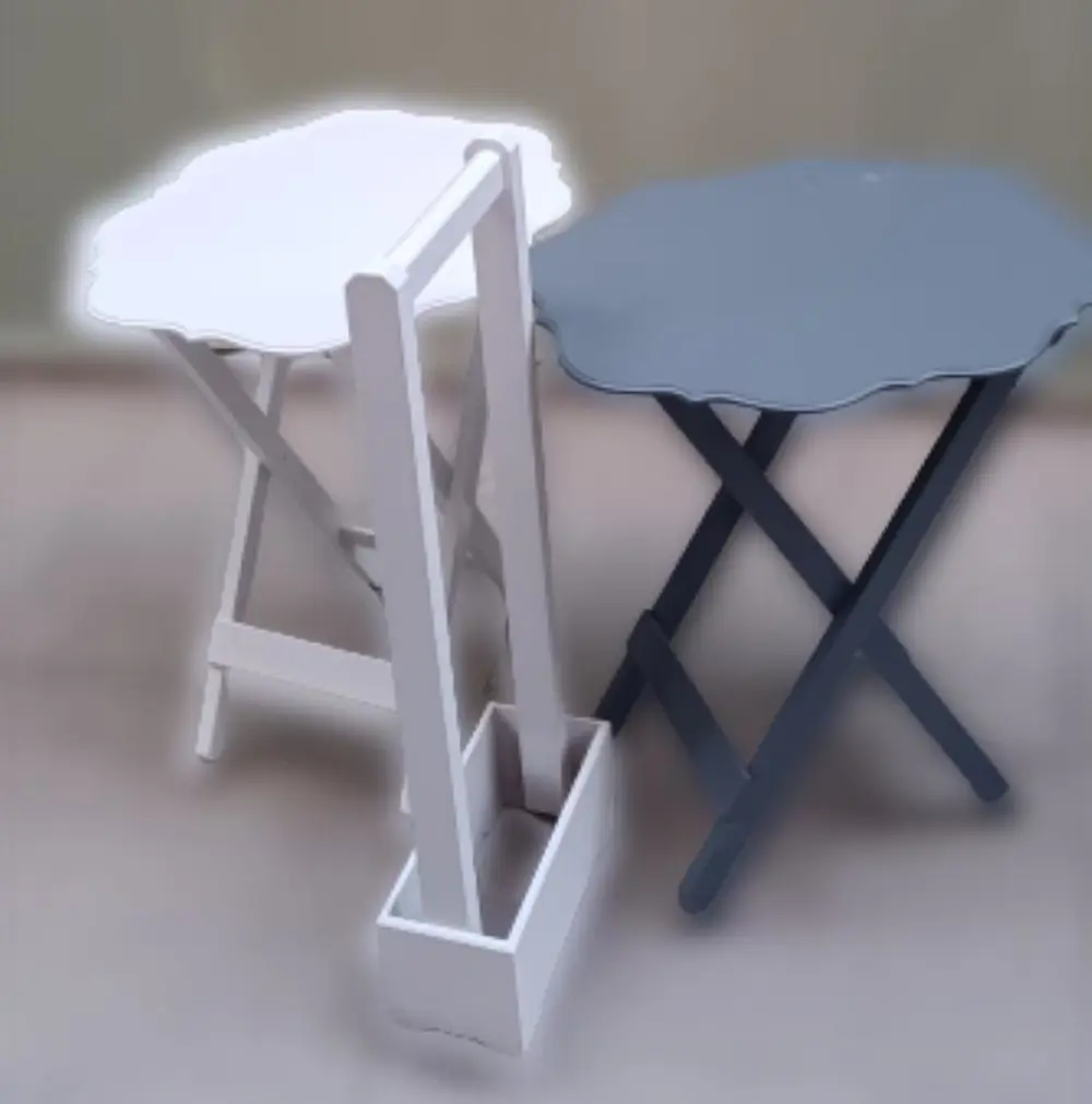 Zigon Çanta 90082 Sehpa Yonca Model 2 li Tk Ahşap MDF Beyaz Gri R