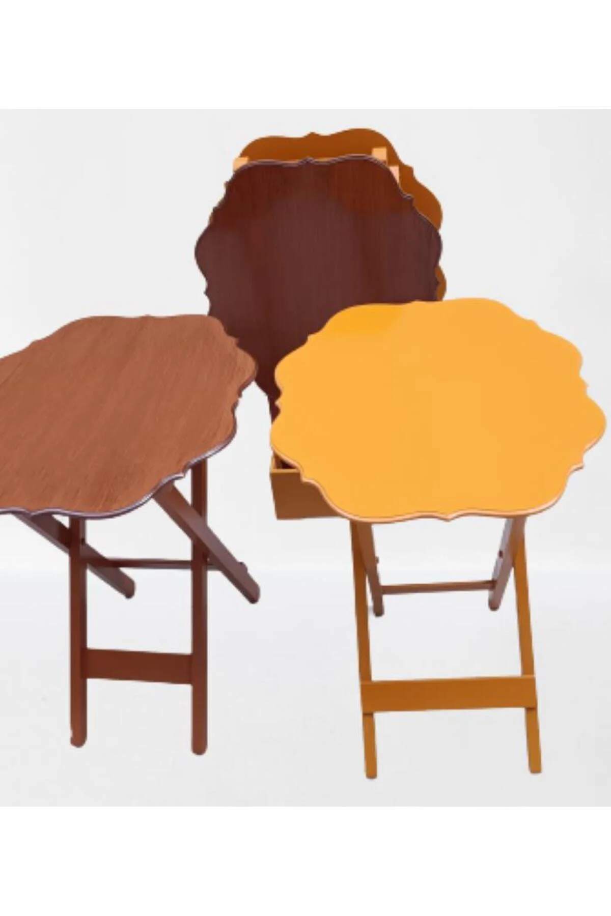 Zigon Çanta 90085 Sehpa Yonca Model Ahşap MDF Ceviz ve Hardal Renk Uyum El Yapım - Görsel 5