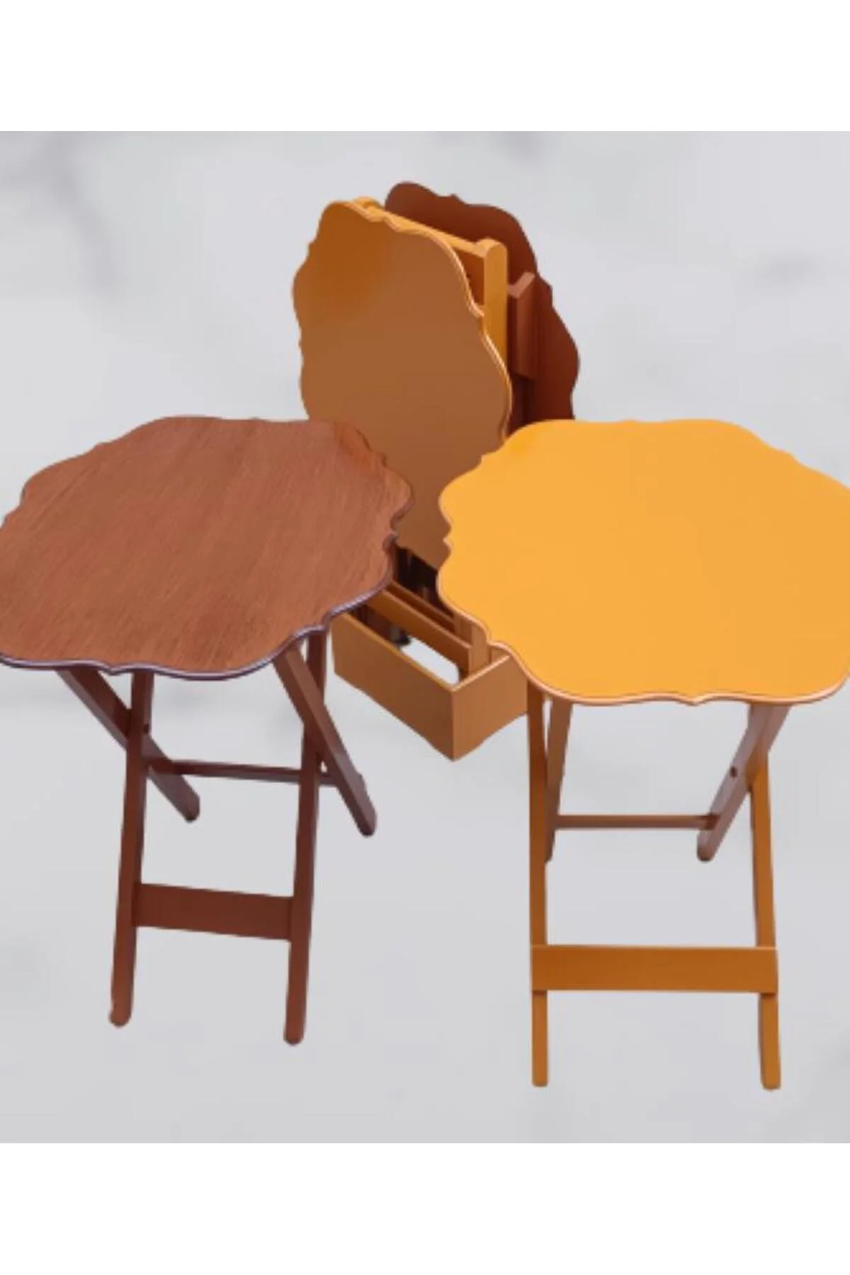 Zigon Çanta 90085 Sehpa Yonca Model Ahşap MDF Ceviz ve Hardal Renk Uyum El Yapım - Görsel 6