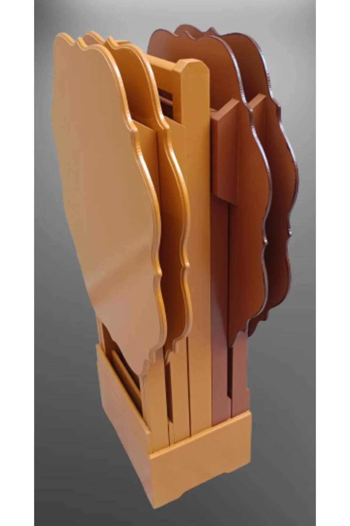 Zigon Çanta 90085 Sehpa Yonca Model Ahşap MDF Ceviz ve Hardal Renk Uyum El Yapım - Görsel 3