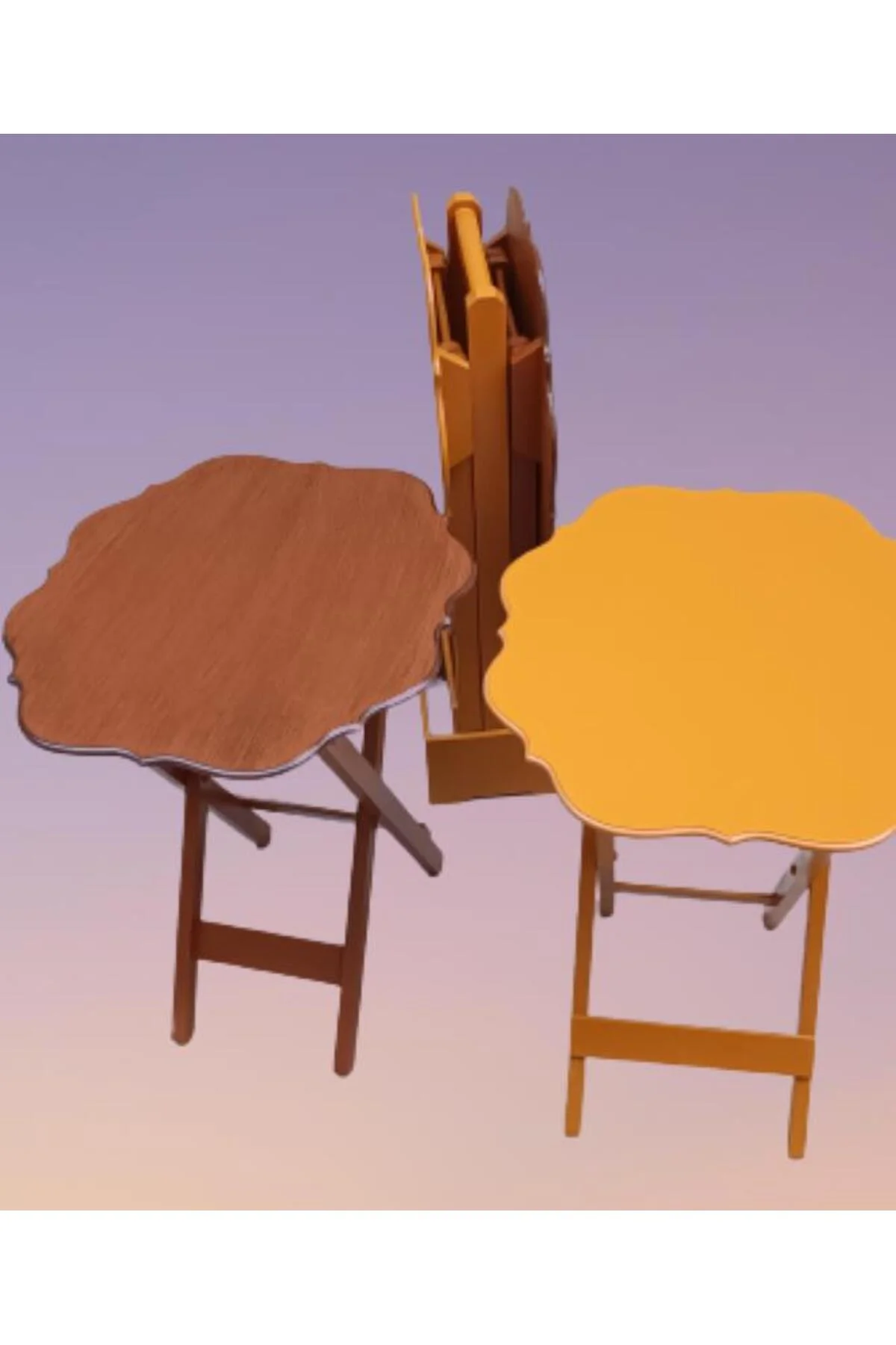 Zigon Çanta 90085 Sehpa Yonca Model Ahşap MDF Ceviz ve Hardal Renk Uyum El Yapım - Görsel 8