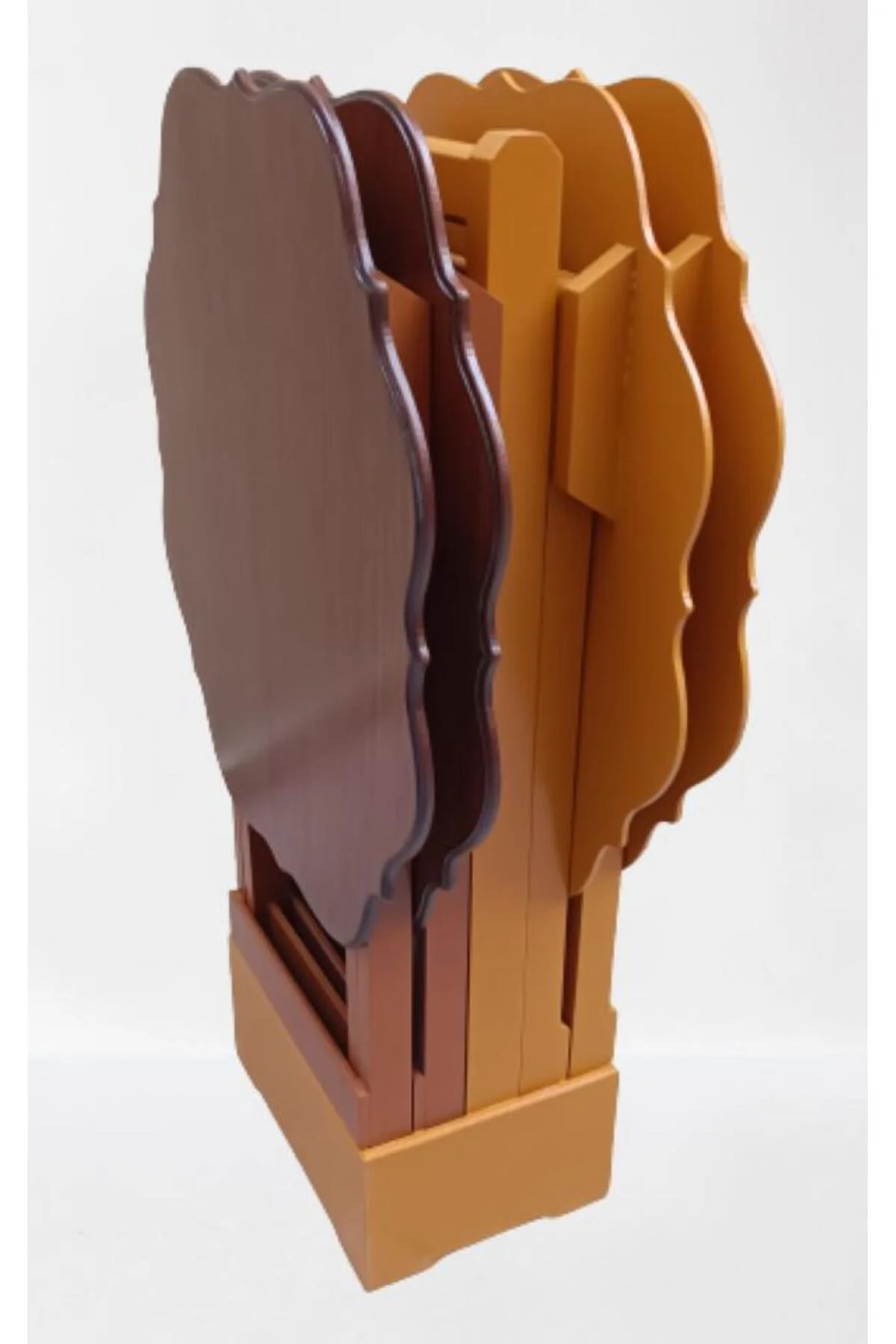 Zigon Çanta 90085 Sehpa Yonca Model Ahşap MDF Ceviz ve Hardal Renk Uyum El Yapım - Görsel 4