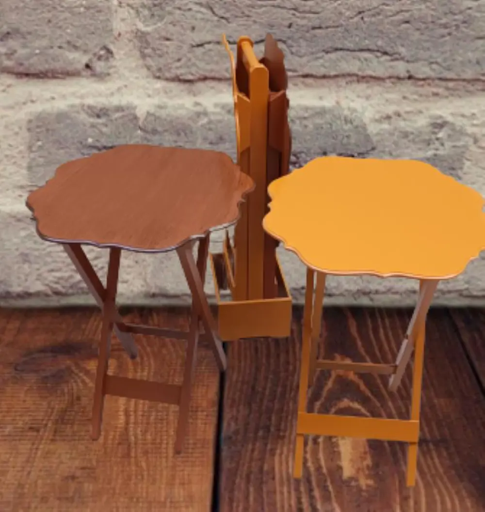 Zigon Çanta 90085 Sehpa Yonca Model Ahşap MDF Ceviz ve Hardal Ren