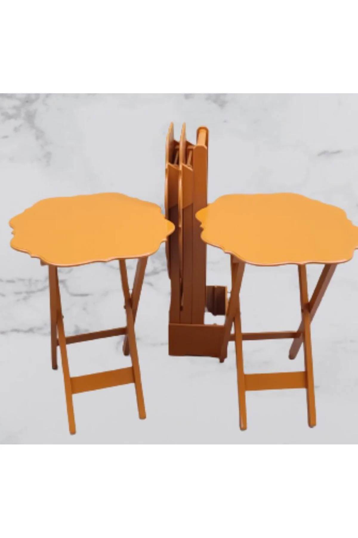 Zigon Çanta 90087 Sehpa Yonca Tk Dörtlü Model Ahşap MDF Hardal Renk Uyum El Yapım - Görsel 6