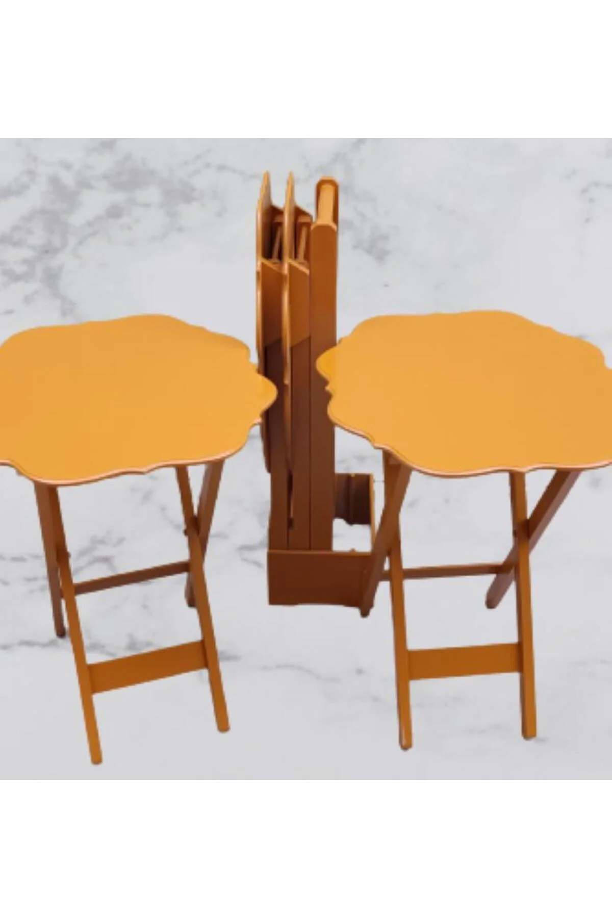 Zigon Çanta 90087 Sehpa Yonca Tk Dörtlü Model Ahşap MDF Hardal Renk Uyum El Yapım - Görsel 3