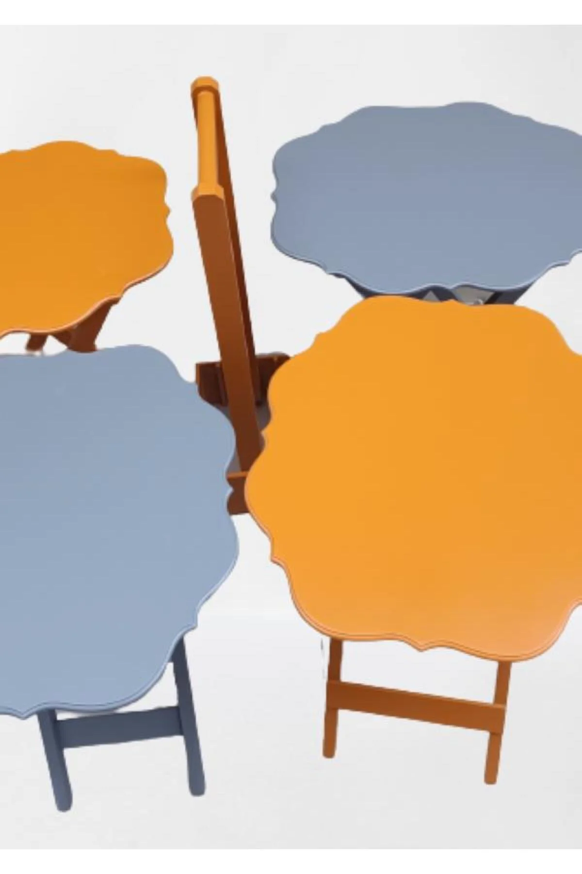 Zigon Çanta 90088 Sehpa Yonca 4 lü Model Ahşap MDF Gri-Hardal Renk Uyum El yapım - Görsel 3