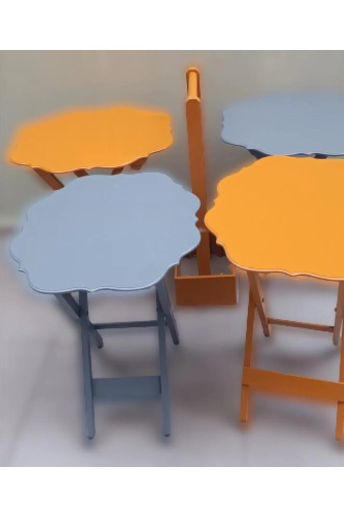 Zigon Çanta 90088 Sehpa Yonca 4 lü Model Ahşap MDF Gri-Hardal Renk Uyum El yapım - Görsel 4