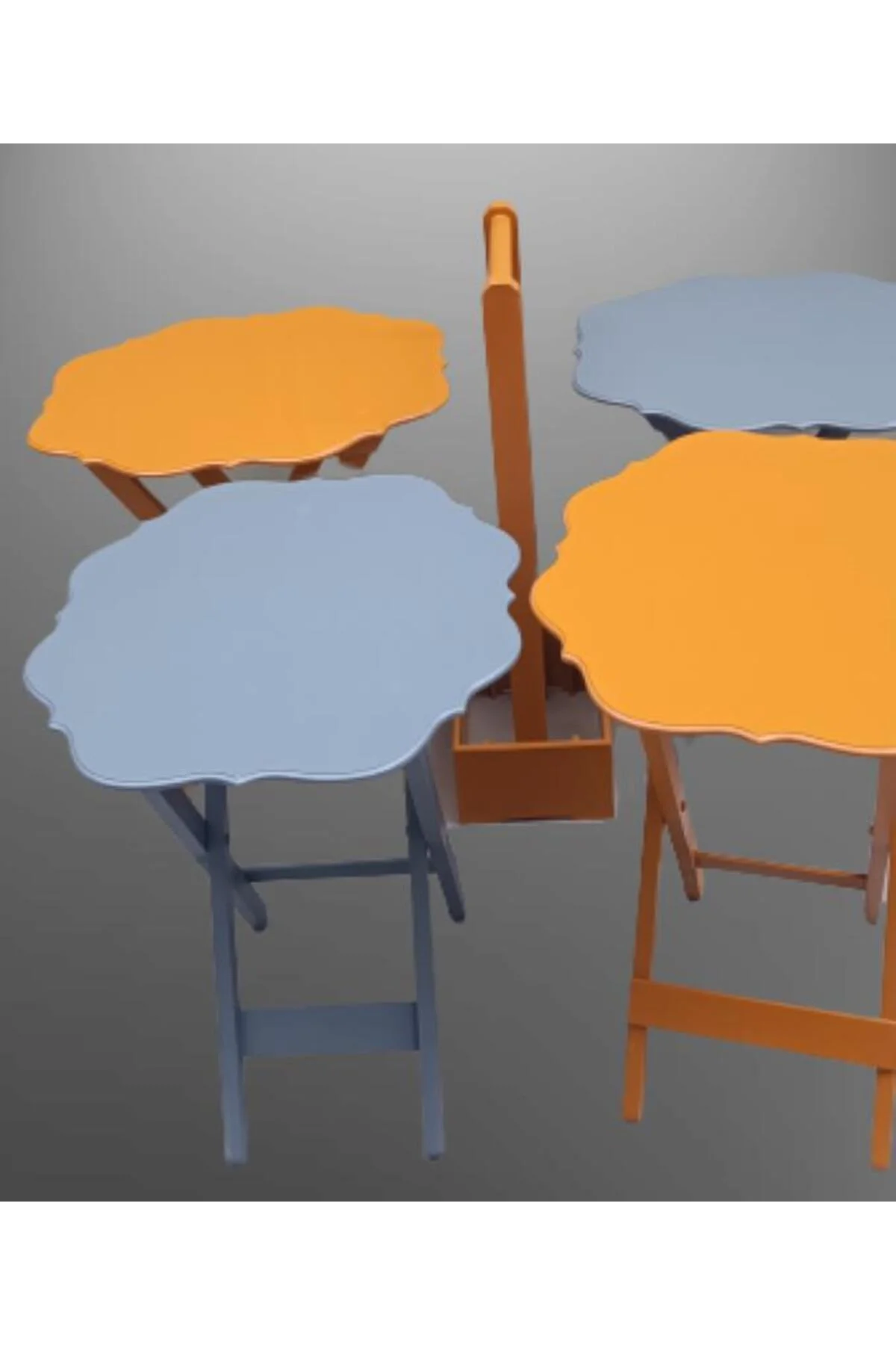 Zigon Çanta 90088 Sehpa Yonca 4 lü Model Ahşap MDF Gri-Hardal Renk Uyum El yapım - Görsel 5