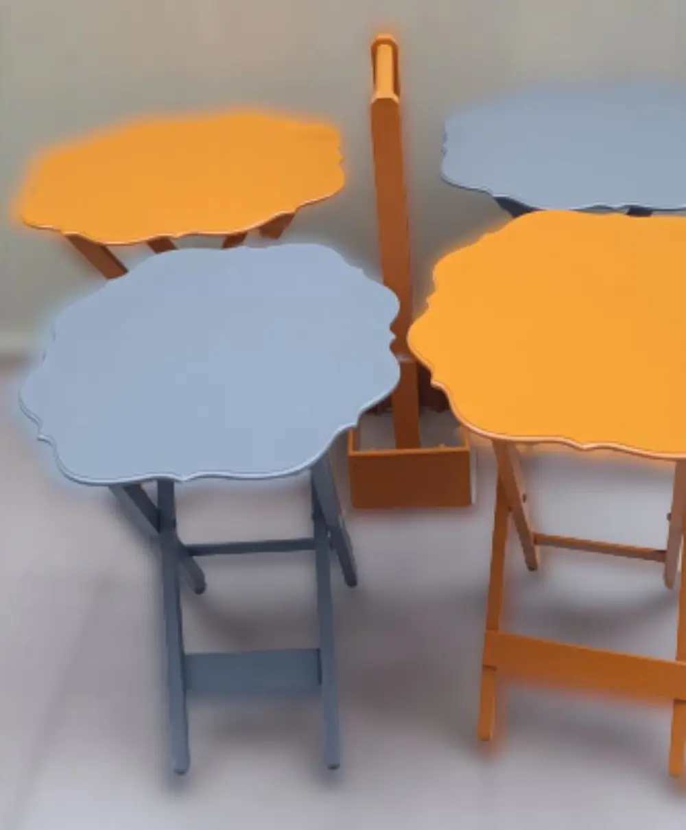 Zigon Çanta 90088 Sehpa Yonca 4 lü Model Ahşap MDF Gri-Hardal Ren