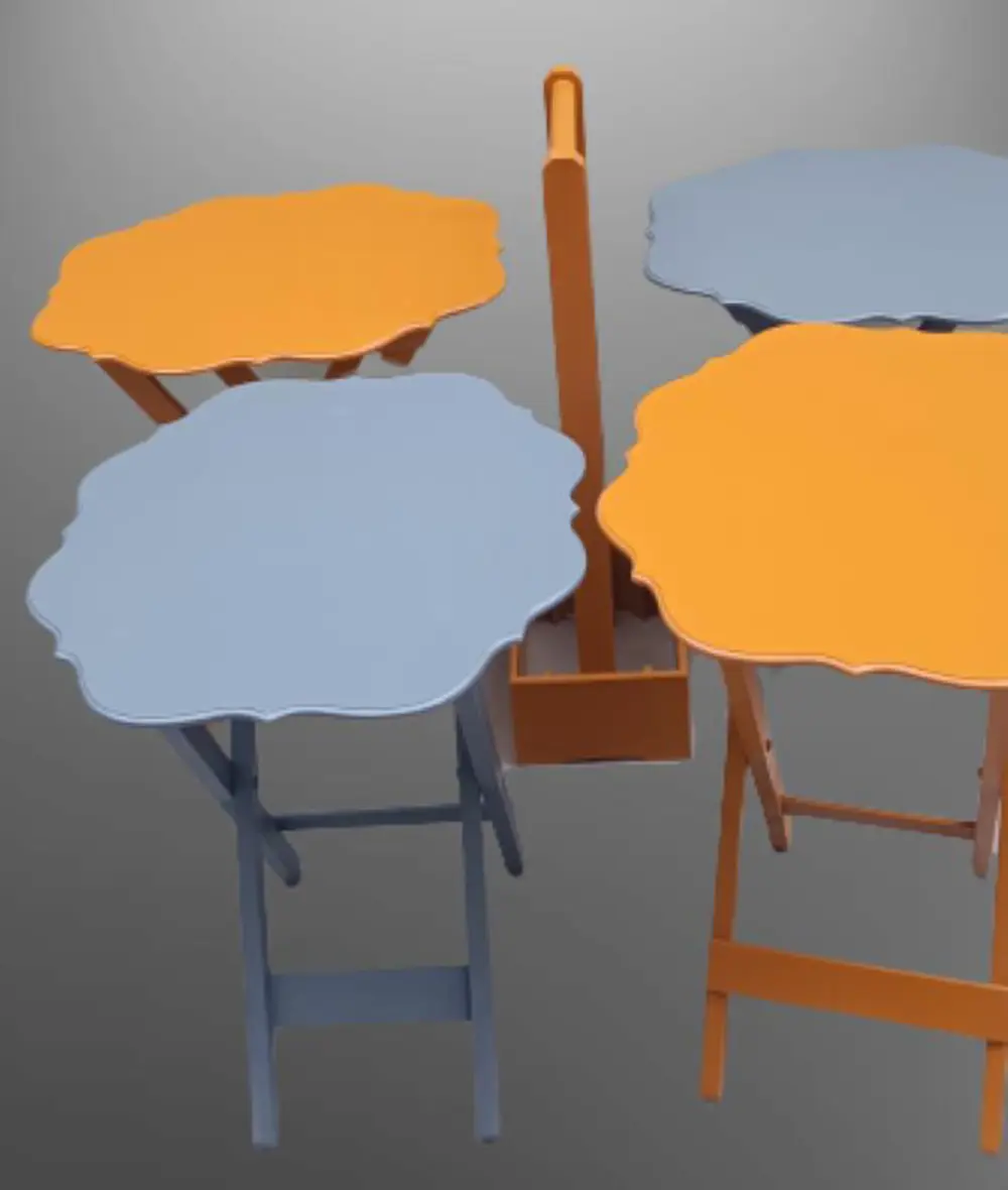 Zigon Çanta 90088 Sehpa Yonca 4 lü Model Ahşap MDF Gri-Hardal Ren