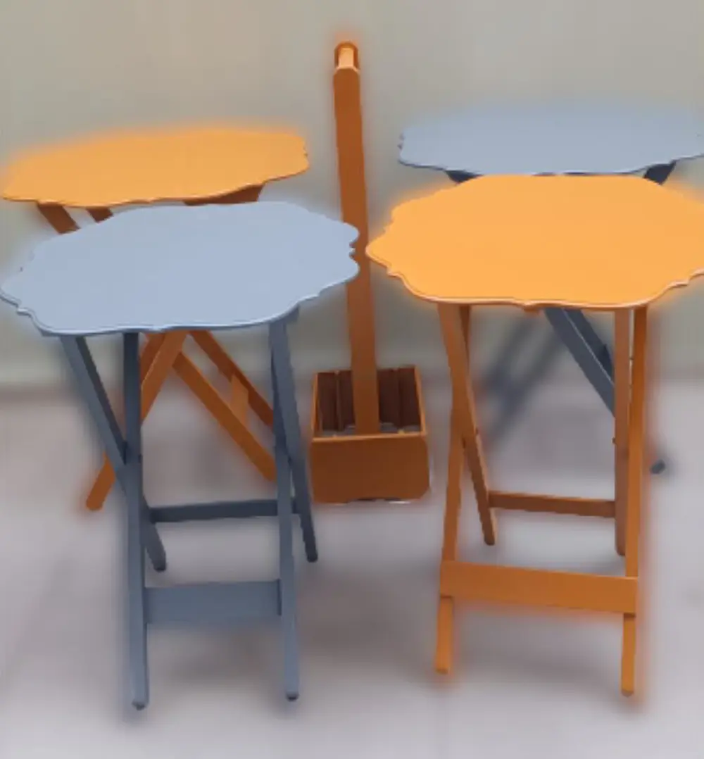 Zigon Çanta 90088 Sehpa Yonca 4 lü Model Ahşap MDF Gri-Hardal Ren