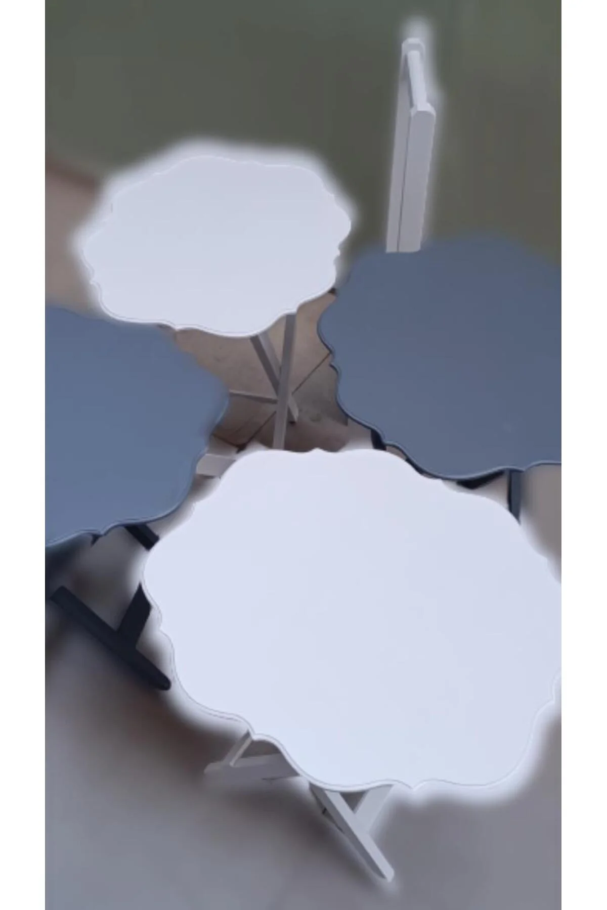 Zigon Çanta 90090 Sehpa Yonca Model Ahşap MDF4 LÜ Beyaz ve Gri Renk Uyum El Yapım - Görsel 2