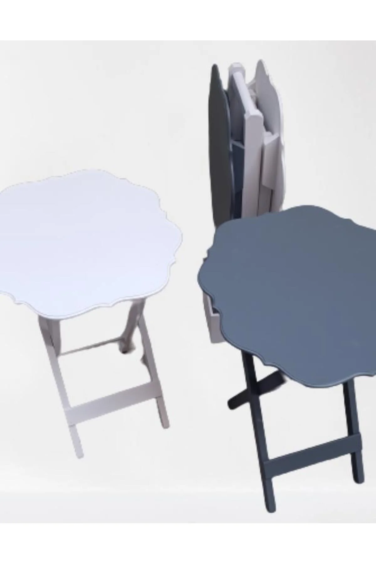 Zigon Çanta 90090 Sehpa Yonca Model Ahşap MDF4 LÜ Beyaz ve Gri Renk Uyum El Yapım - Görsel 3