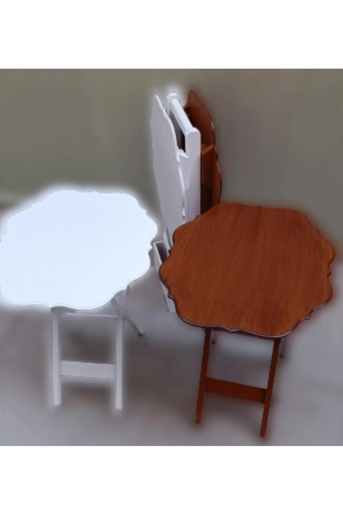 Zigon Çanta 90092 Sehpa Yonca Model Ahşap MDF Ceviz ve Beyaz Renk Uyum El Yapım - Görsel 4
