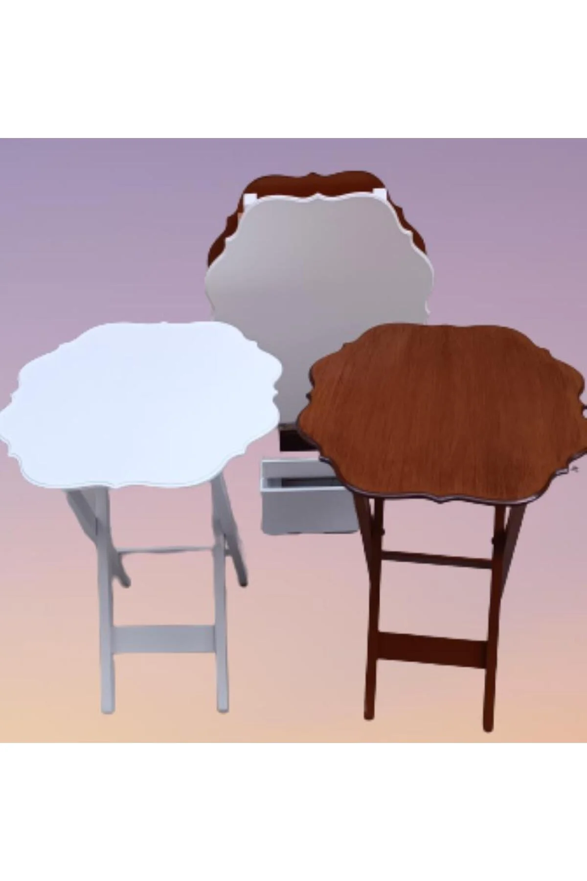 Zigon Çanta 90092 Sehpa Yonca Model Ahşap MDF Ceviz ve Beyaz Renk Uyum El Yapım - Görsel 2