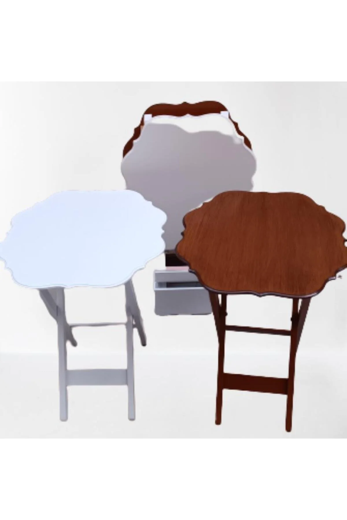 Zigon Çanta 90092 Sehpa Yonca Model Ahşap MDF Ceviz ve Beyaz Renk Uyum El Yapım - Görsel 3