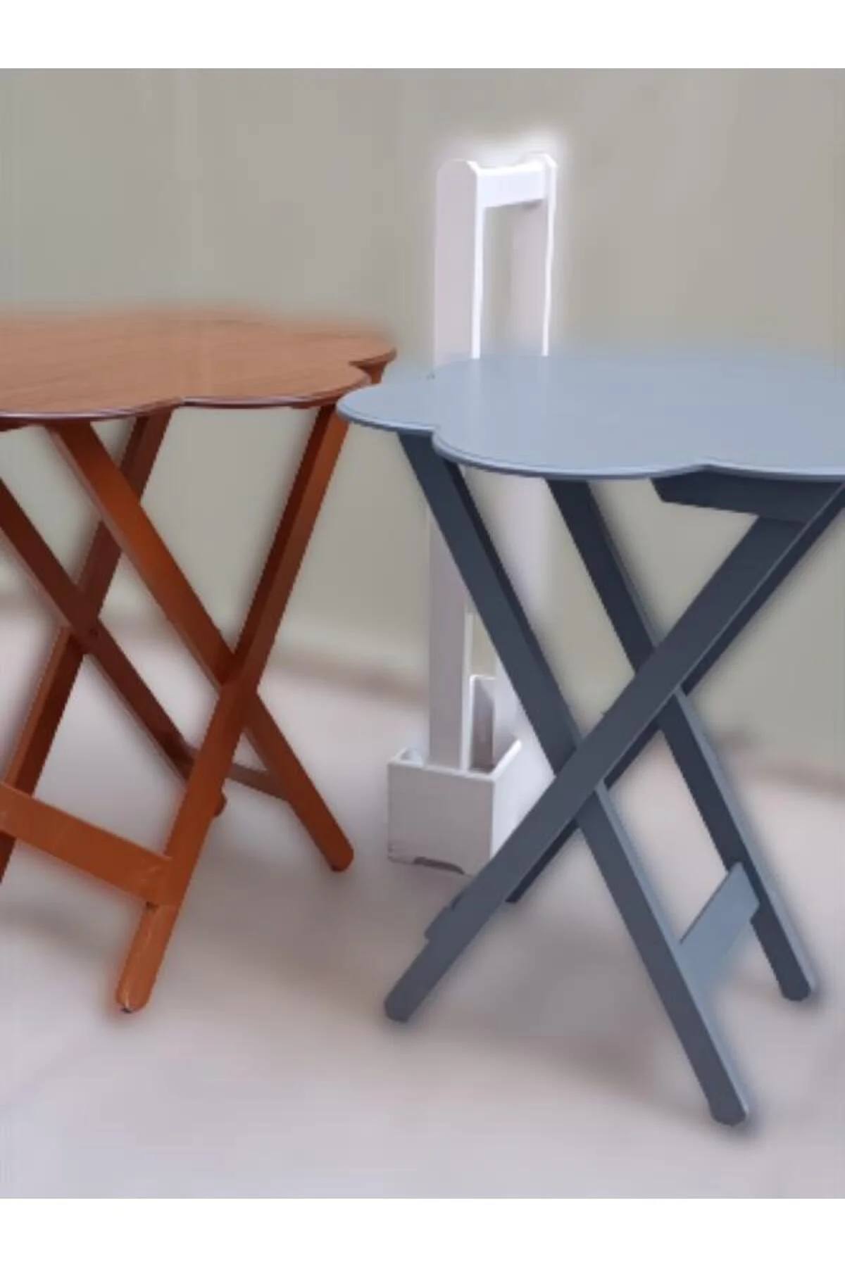 Zigon Çanta 90100 Sehpa Papatya Model İkili Tk Ahşap MDF Ceviz-Gri Renk El Yapım - Görsel 4