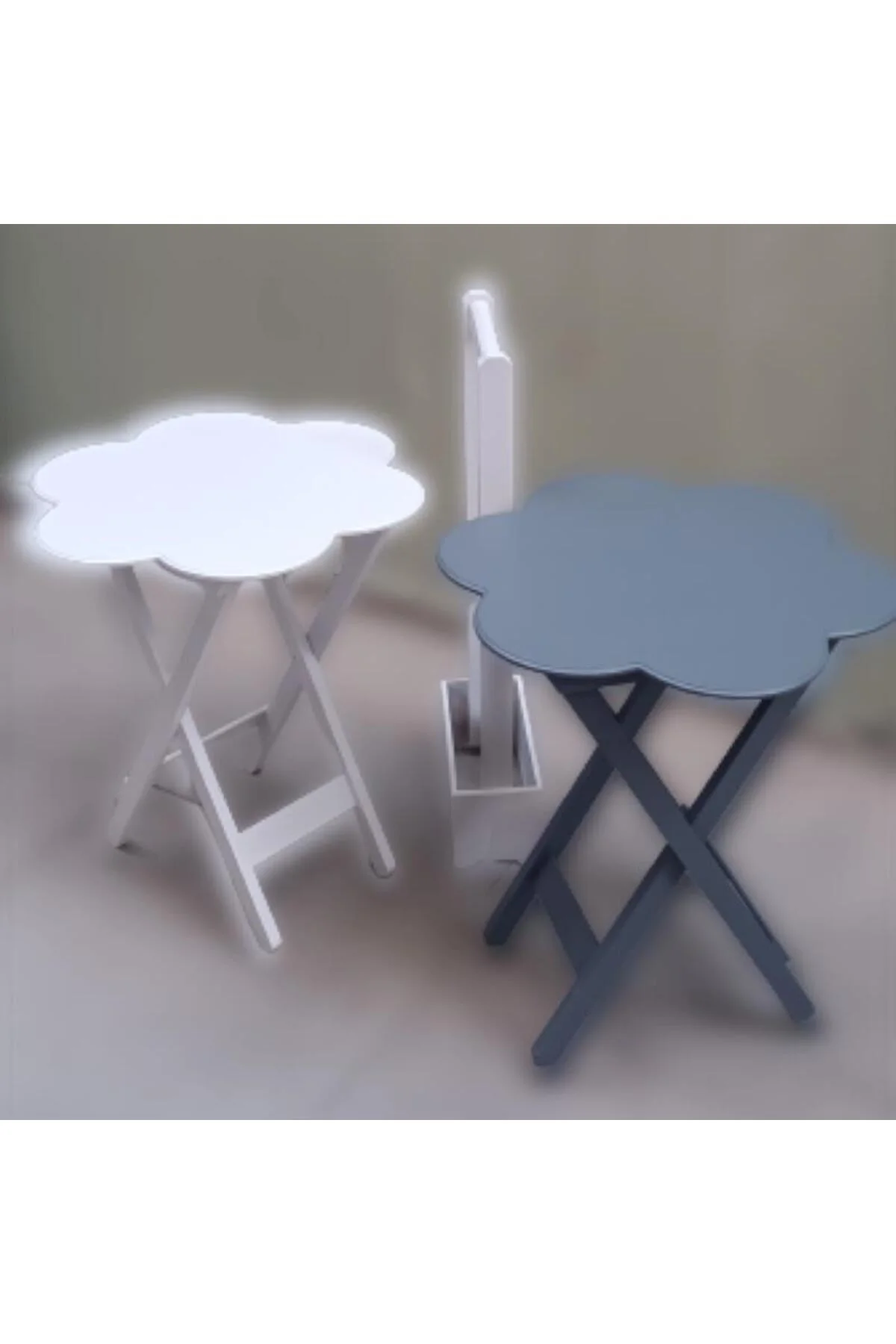 Zigon Çanta 90101 Papatya Model 2li Tk Ahşap MDF Beyaz-Gri Renk Uyum El Yapım - Görsel 2
