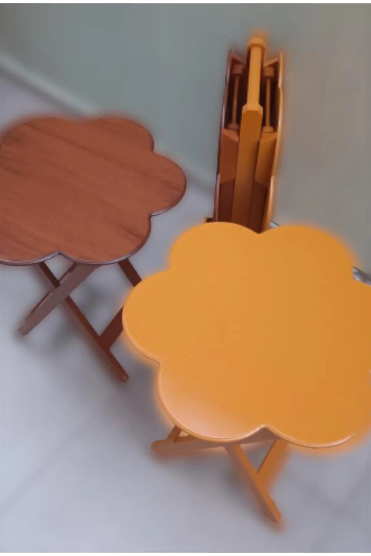 Zigon Çanta 90106 Sehpa Papatya Model Dörtlü Ahşap MDF Ceviz-Hardal Uyum El Yapım - Görsel 2