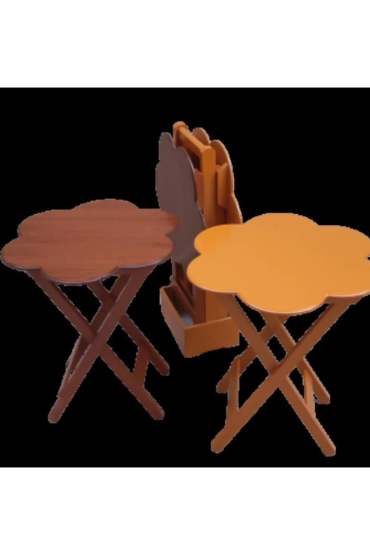 Zigon Çanta 90106 Sehpa Papatya Model Dörtlü Ahşap MDF Ceviz-Hardal Uyum El Yapım - Görsel 4