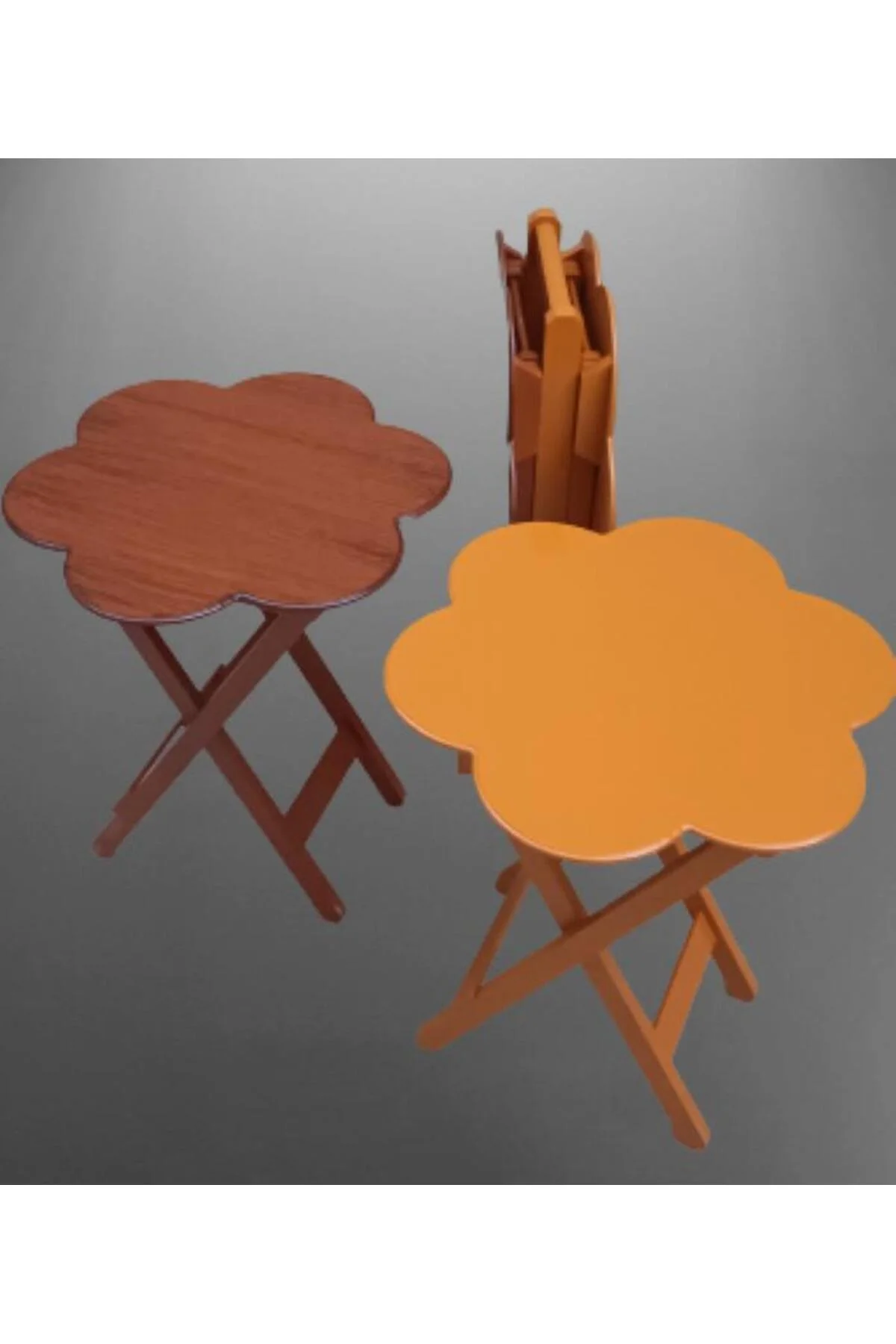 Zigon Çanta 90106 Sehpa Papatya Model Dörtlü Ahşap MDF Ceviz-Hardal Uyum El Yapım - Görsel 3