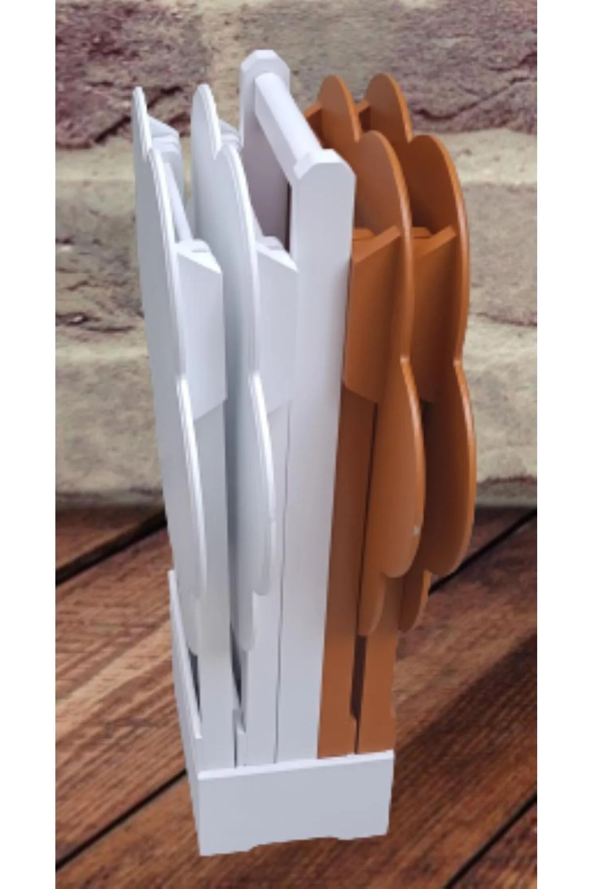 Zigon Çanta 90107 Papatya Sehpa Model Ahşap MDF Beyaz-Hardal Renk Uyum El Yapım - Görsel 8