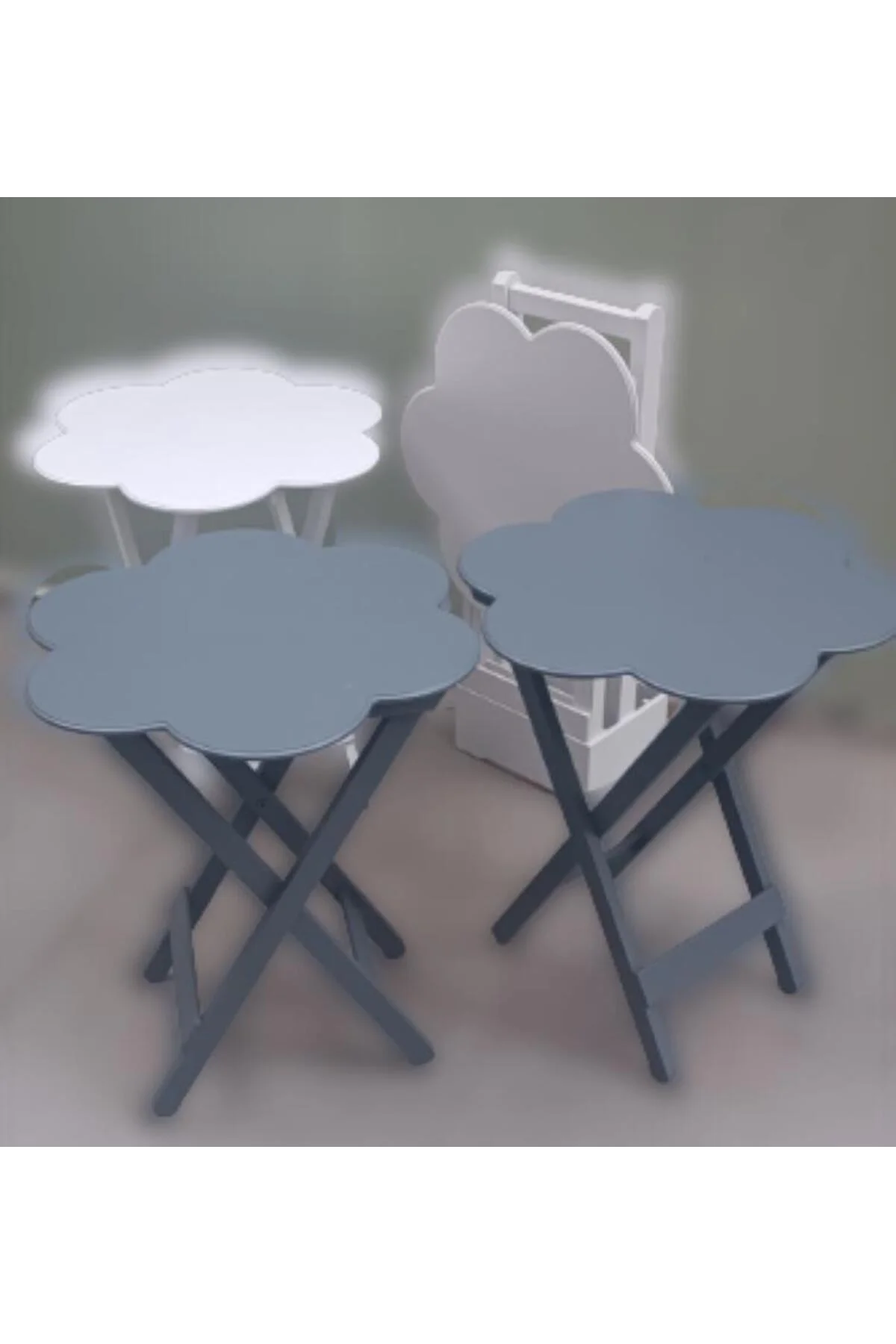 Zigon Çanta 90112 Papatya sehpa Model Ahşap Mdf Beyaz ve Gri Renk Uyum El Yapım - Görsel 8