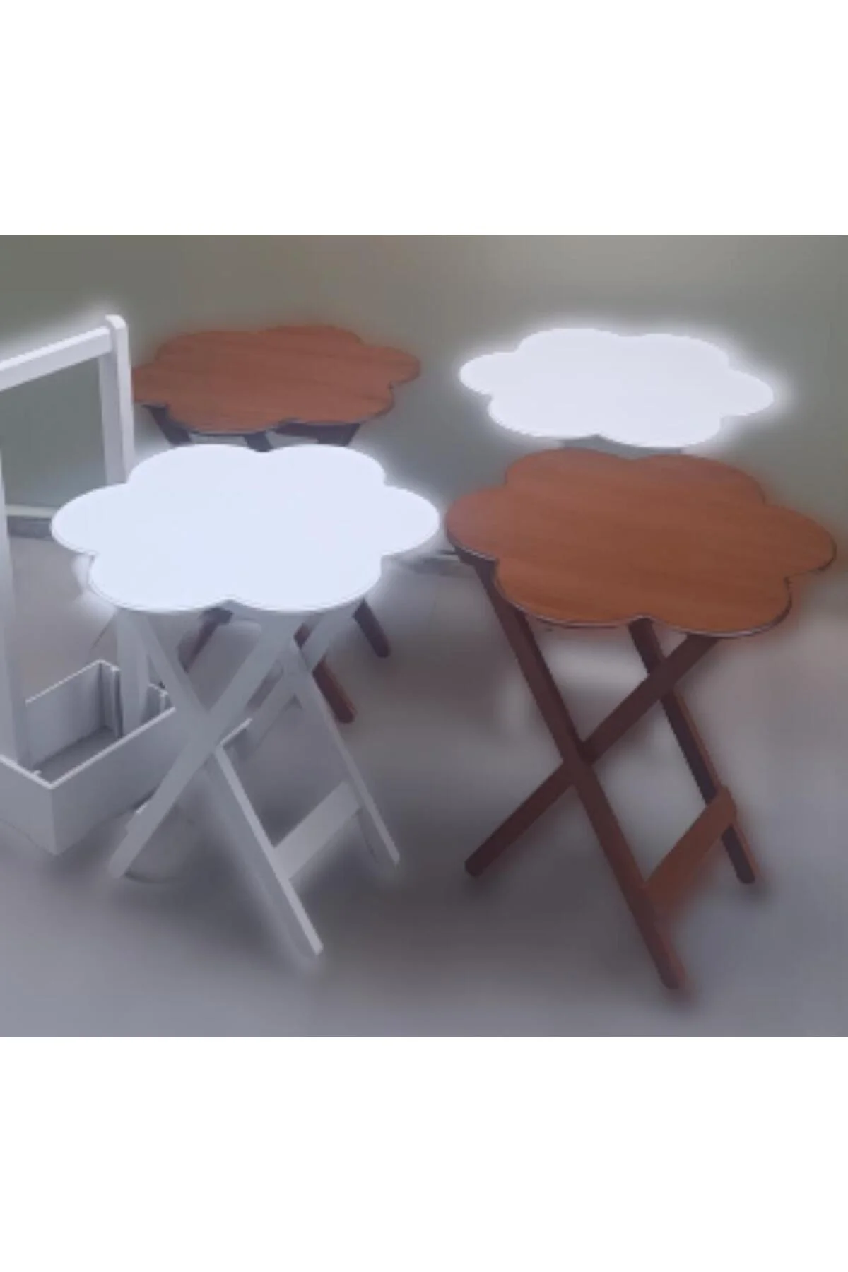Zigon Çanta 90113 Papatya sehpa Dörtlü Model Ahşap MDF Ceviz Beyaz Uyumu El Yapım - Görsel 8