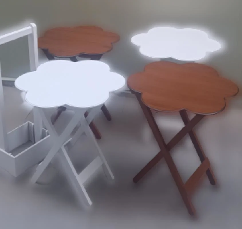 Zigon Çanta 90113 Papatya sehpa Dörtlü Model Ahşap MDF Ceviz Beyaz Uyumu El Yapım