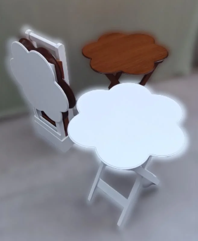 Zigon Çanta 90113 Papatya sehpa Dörtlü Model Ahşap MDF Ceviz Beyaz Uyumu El Yapım